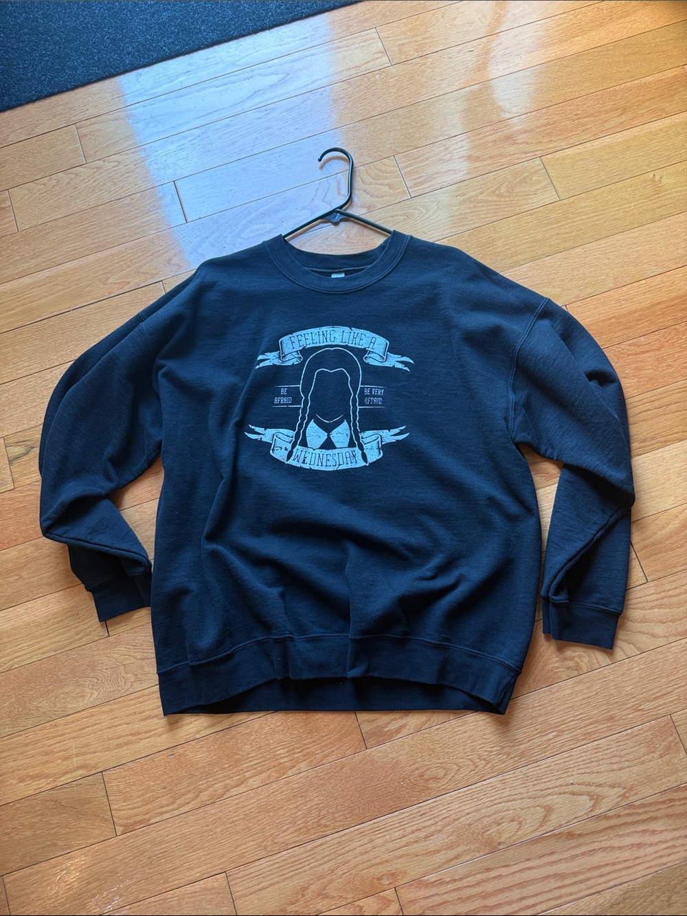 Gildan Black Crewneck Sweatshirt with Front Graphic Wednesday